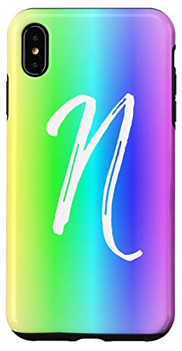 iPhone XS Max Rainbow Initial N Phone Case Colorful Rainbow Ombre Letter N Case
