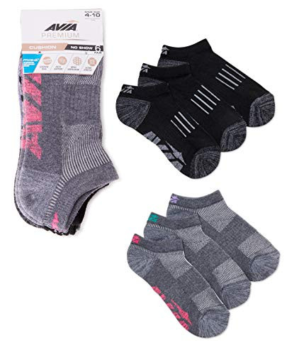 Avia Premium Women s 6-Pair Pack Pro Tech 1 2 Cushion No Show Socks -Sock size 9-11  fits shoe size 4-10- -Grey-