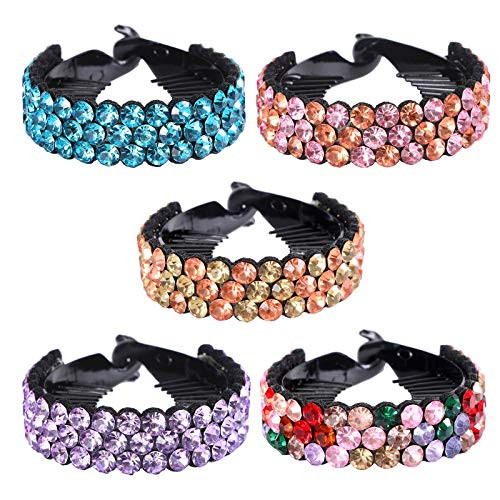 Claws Hair Rhinestone Bun Holders - Crystal Hairpin Half-balloon Expanding Hair Ponytail Holder Clips for Woman and Girls Hair Accessories-Spherical 5 Color-S-