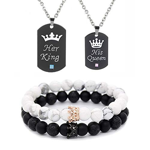 4Pcs Couple Necklace Bracelet Set I Love Necklace Love Heart Crown Necklace BFF Bracelet Couple Gift for Her -Style A?His Qunne  and Her King-- 4Pcs Couple Necklace Bracelet Set I Love Necklace Love Heart Crown Necklace BFF Bracelet Couple Gift for Her -Style A?His Qunne  and Her King--
