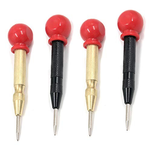 Tulead Center Punch 5inch  Length Steel Center Hole Punch Impact Punch Marking Punching Tool Spring-Loaded Hole Punch for Metal Wood Plastic-4pcs Golden Black-