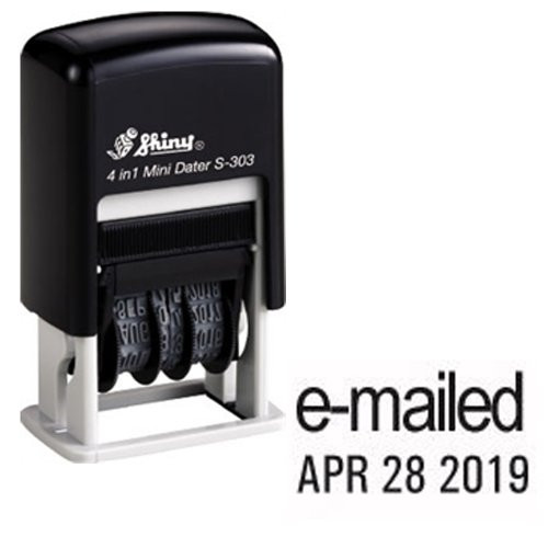 Shiny Self Inking Rubber Date Stamp - E-MAILED - S-303 - Black Ink -42511-K-EMAILED-