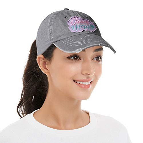 Womens Distressed Messy High Bun Ponytail Jesus Love Faith Baseball Cap Vintage Unconstructed Embroidered Patch Dad Hat