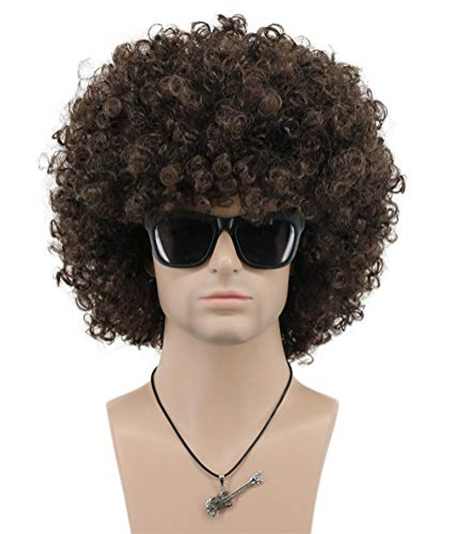 VGbeaty Mens Women Short Wave Colorful Rocker Afro Wig California Halloween Cosplay Anime Costume Wig -Dark Brown-