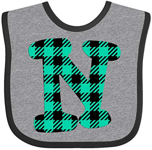 Inktastic Teal Plaid Initial N Baby Bib Heather and Black 3cc03
