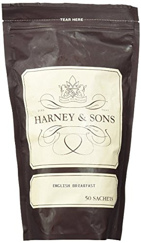 Harney & Sons English Breakfast Tea - 100% China Black Tea, Caffeinated, - Bag of 50 Sachets