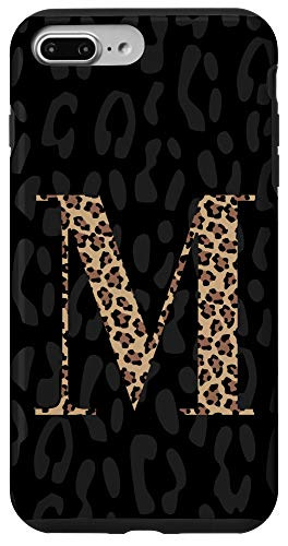 iPhone 7 Plus 8 Plus Black Leopard print monogram letter M cheetah for women Case