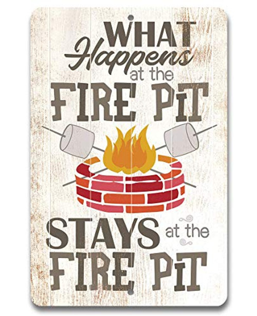 Metal Sign - What Happens At The Firepit - Durable Metal Sign - 8inch x 12inch Use Indoor Outdoor - Funny Father_s Day Gift and Decor for Patio Barbeque Restaurant and Grill Under 20 Metal Sign - What Happens At The Firepit - Durable Metal Sign - 8inch x 12inch Use Indoor Outdoor - Funny Father_s Day Gift and Decor for Patio Barbeque Restaurant and Grill Under 20