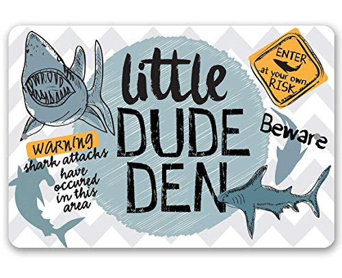 Metal Sign - Little Dude Den - Durable Metal Sign - 8inch  x 12inch  Use Indoor Outdoor - Makes a Great Kid_s Room Decor and Baby Shower Gift Under 20