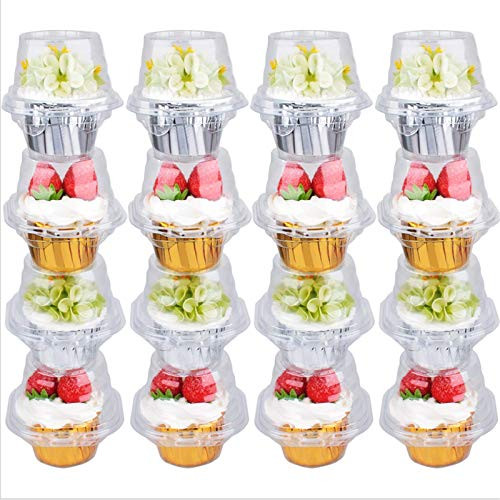 50Pack Plastic Individual Cupcake Container Clear Single Cupcake Container Bake Birthday Halloween Party  Disposable Cupcake Carrier Holder Box Lid  Stackable Deep Dome for Cupcake Muffin -Clear-