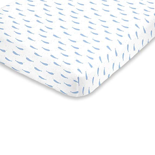 NoJo Super Soft Watercolor Narwhal Fitted Mini Crib Sheet Blue White NoJo Super Soft Watercolor Narwhal Fitted Mini Crib Sheet Blue White