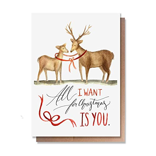 Wunderkid All I want for Christmas is You  Reindeer Love Card -1 Single Card  Blank inside-