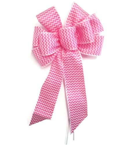 Small 5-6inch  Wired Mini Chevron Pink  and  White Wreath Bow