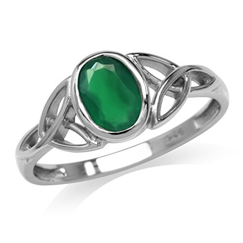 Silvershake Natural Emerald Green Agate White Gold Plated 925 Sterling Silver Triquetra Celtic Knot Ring Size 9 Silvershake Natural Emerald Green Agate White Gold Plated 925 Sterling Silver Triquetra Celtic Knot Ring Size 9