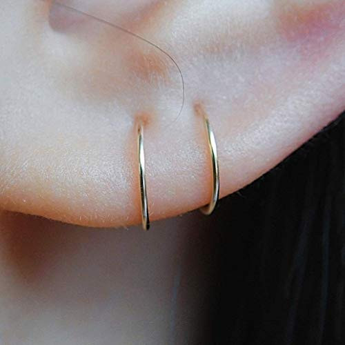 14K Gold Filled Small Hoop Earrings for Cartilage Nose  Tiny Thin 7mm Piercing Hoop Ring 22 Gauge