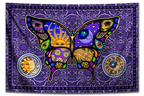 Butterfly Night Day Celestial Tapestry Wall Hanging by Dan Morris  FREE Dan Morris Sticker Included