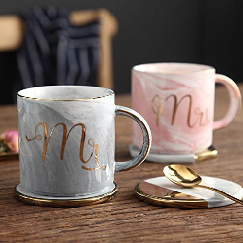 Mr and Mrs Couples Ceramic Coffee Mug Set Unique Wedding Gift For Bride and Groom - His and Hers Anniversary Present Husband and Wife -Engagement Gifts For Him Her For Parents for Valentine's day