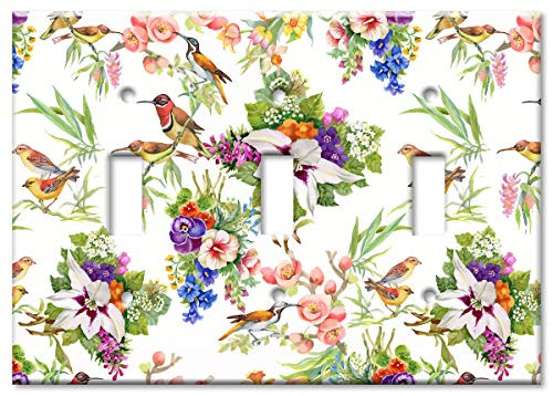 Art Plates Brand Triple Gang Toggle Switch Wall Plate - Watercolor Birds