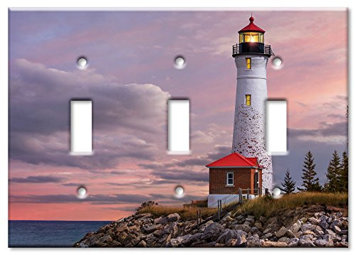 Art Plates Brand Triple Toggle Switch Wall Plate - Lighthouse Of MI Art Plates Brand Triple Toggle Switch Wall Plate - Lighthouse Of MI