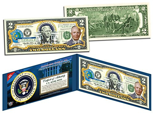DWIGHT D EISENHOWER * 34th U.S. President * Colorized 2 Bill Legal Tender IKE