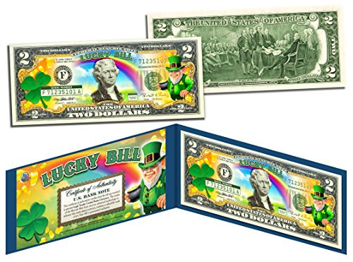 LEPRECHAUN Four Leaf Clover U.S. 2 LUCKY BILL with Display - St Patrick_s Day