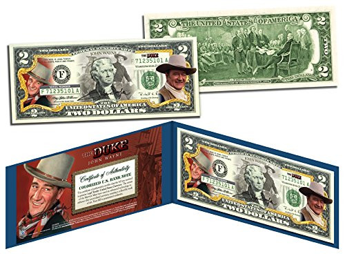 JOHN WAYNEinch The Dukeinch  Colorized U.S. 2 Bill Legal Tender *Officially Licensed*