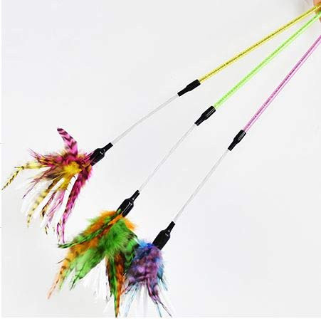 Kats_N Us Cat Feather Crinkle Teaser Cat Toy Teaser Wand -Blue-