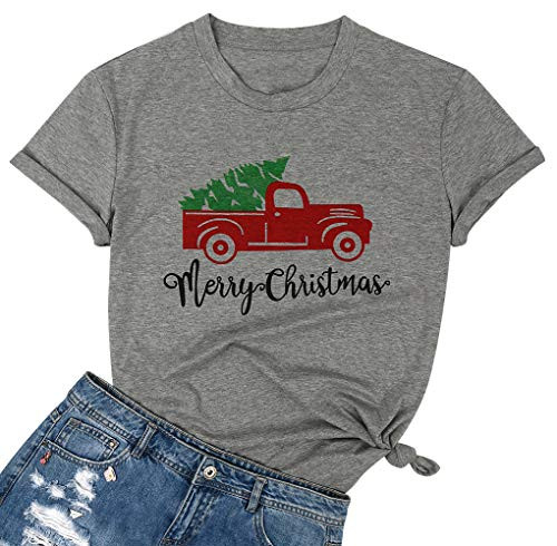 Merry Christmas Shirt Women_s Cute Plaid Christmas Tree Print T-Shirts Casual Short Sleeve Tee Tops -S Gray1- Merry Christmas Shirt Women_s Cute Plaid Christmas Tree Print T-Shirts Casual Short Sleeve Tee Tops -S Gray1-