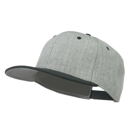 Heather Wool Blend Flat Bill Snapback Two Tone Cap - H. Black Grey OSFM