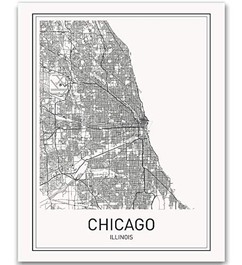 Chicago Print Chicago Map City Maps Map Print Map Art Map of Chicago Map Art Print Black and White Map Illinois Map Wall Art Modern Cities Minimalist Map Art 8x10