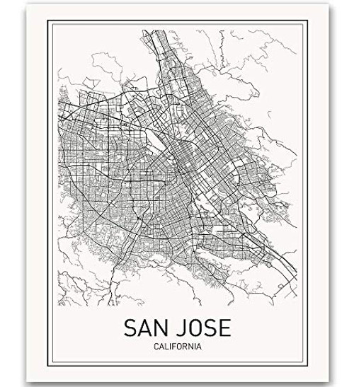 San Jose Poster City Map Posters San Jose Map California Print California Map Wall Art Modern Map Art Minimalist Print Scandinavian Poster Black and White 8x10