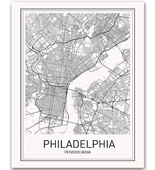 MotivatedWallArt Philadelphia Map Print City Maps City Map Poster Philadelphia Poster US City Map Print Map Art Print Black and White Map Wall Art Map Art Modern City Art Scandinavian Poster 8x10