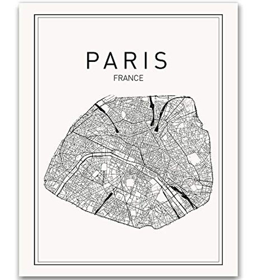 Paris Map Print Paris Map Art Map of Paris City Map Wall Art Paris Map Art France City France Map Print City Map Wall Art France Wall Art Modern Art Print Black Wall Print 8x10