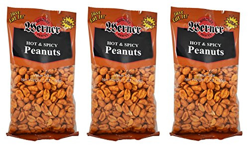 Werner Hot and Spicy Peanuts - 7 Oz. Bag -Pack of 3- - Peanuts with a Kick
