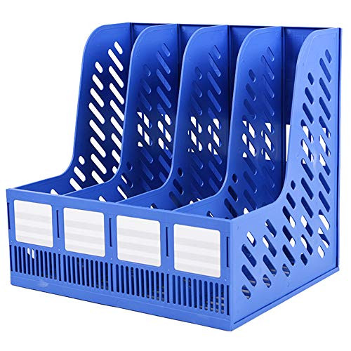 Desk File Organizer Sturdy Magazine File Holder 4 Sections Book Desktop Organizer Plastic Vertical Document Folder for Office Organization and Storage  File-Storage-Organizer-Magazine-Holder-Blue-