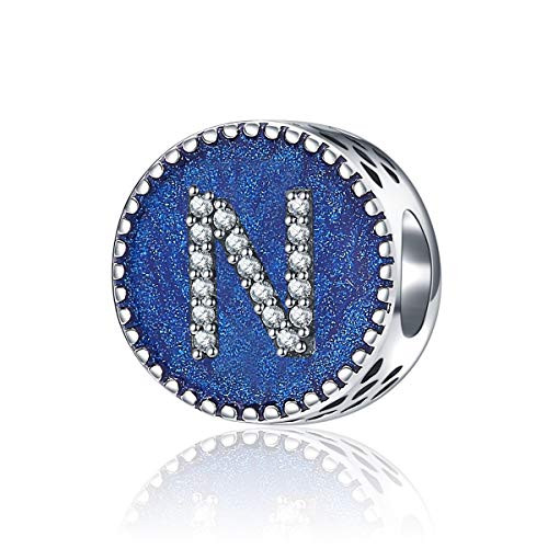 Christmas Letter Charms fits Pandora Bracelet 925 Sterling Silver Blue Enamel Initial A-Z Alphabet Beads -N-