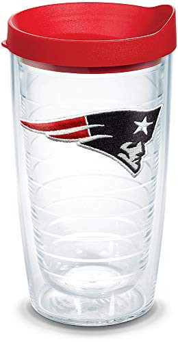 Tervis 1032293 NFL New England Patriots Primary Logo Tumbler with Emblem and Red Lid 16oz, Clear