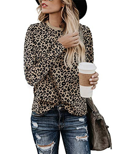 BMJL Women_s Casual Cute Shirts Leopard Print Tops Basic Long Sleeve Soft Blouse -Medium  Long Sleeve  and leopard01-