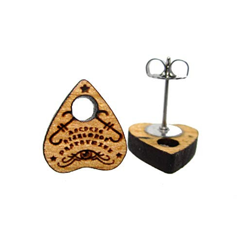 Spirit Board Planchette Detailed Wood Stud Earrings  Ouija Board  Wooden Witch Jewelry