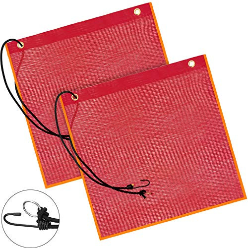 2 Pieces 18 x 18 Inches Mesh Safety Flags Red Warning Flag Bungee Safety Flag Weatherproof Flag with Grommets and Bungee Cord
