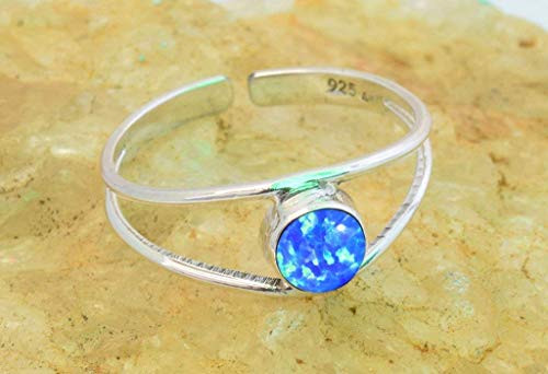 925 Sterling Silver Dark Blue Opal Toe Rings Midi Ring - Fire Opal Stone Gemstone Girl Women Toe Ring Adjustable Feet Body Jewellery