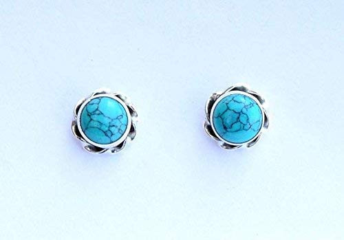 925 Sterling Silver Tibetan Turquoise Stud Post Earring Gemstone Earring 6 MM Round Girl Women Gift 925 Sterling Silver Tibetan Turquoise Stud Post Earring Gemstone Earring 6 MM Round Girl Women Gift