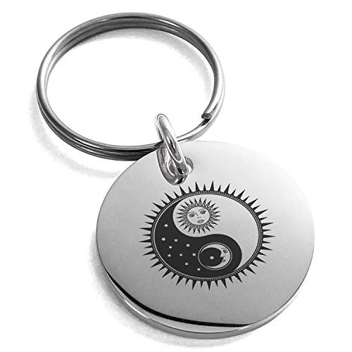Tioneer Stainless Steel Sun and Moon Yin Yang Symbol Small Medallion Circle Charm Keychain Keyring Tioneer Stainless Steel Sun and Moon Yin Yang Symbol Small Medallion Circle Charm Keychain Keyring
