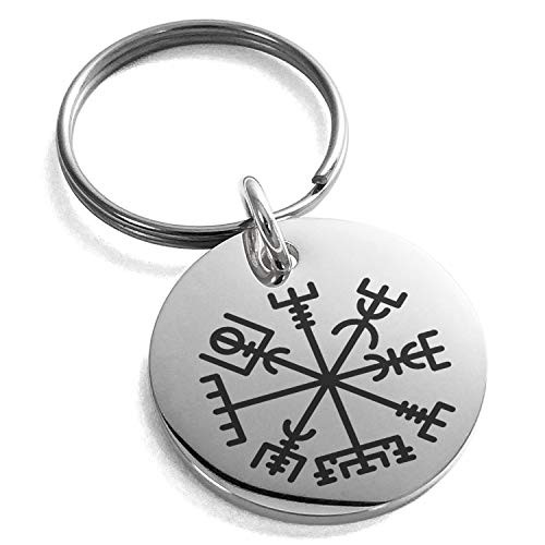 Tioneer Stainless Steel Vegvisir Viking Compass Symbol Small Medallion Circle Charm Keychain Keyring