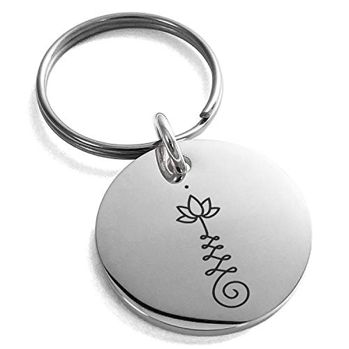 Tioneer Stainless Steel Sacred Lotus Unalome Symbol Small Medallion Circle Charm Keychain Keyring