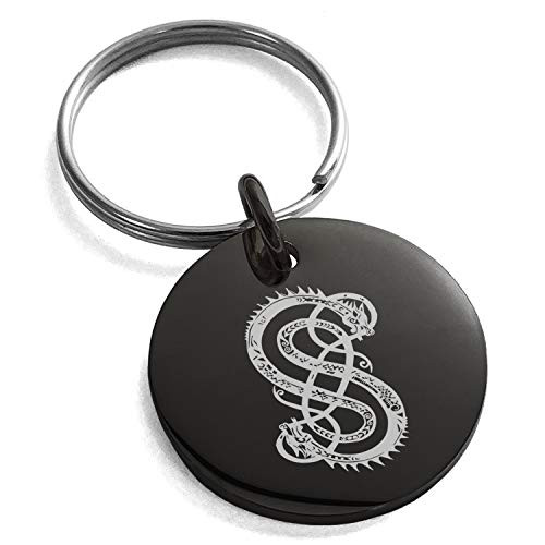 Tioneer Black Stainless Steel God of Mischief Loki Viking Norse Symbol Small Medallion Circle Charm Keychain Keyring Tioneer Black Stainless Steel God of Mischief Loki Viking Norse Symbol Small Medallion Circle Charm Keychain Keyring