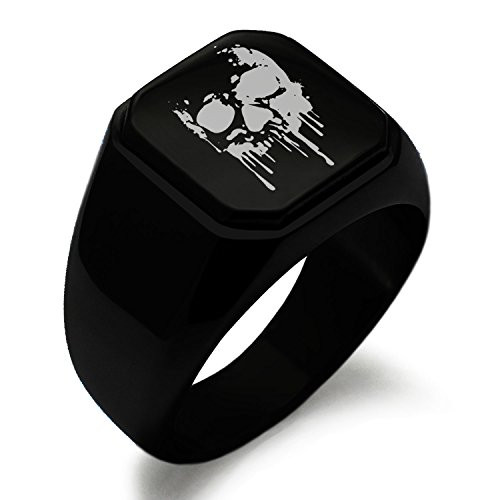 TIONEER Black Plated Stainless Steel Hades Greek God of Underworld Symbol Square Flat Top Signet Biker Rings for Men  Size 10.5