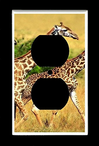 Single Duplex -2-plug- Outlet Wall Plate Cover - African Wildlife Safari Animals - Africa Giraffes