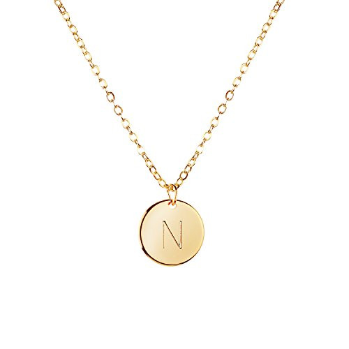 MignonandMignon Gold Initial Necklace Initial Disc Necklace Bridesmaid Jewelry Gift for Her -N- - CN