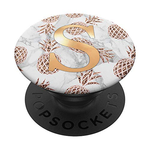 Grip Light Golden Letter S On Golden Rose Pineapple Pattern PopSockets Grip and Stand for Phones and Tablets